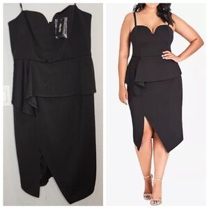 NWT City Chic Optional Straps Black Peplum Dress women's plus size 16